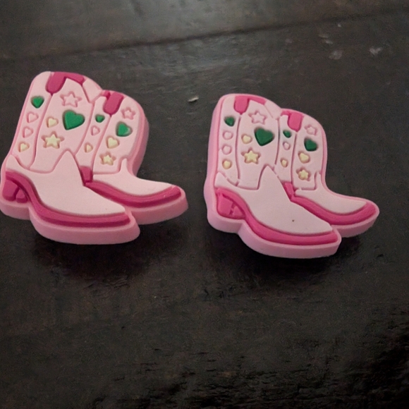 🛍️4 For $15🛍️Jibbitz Crocs Charms Pink and White Kids Cowboy Boot Accessories - Picture 4 of 6